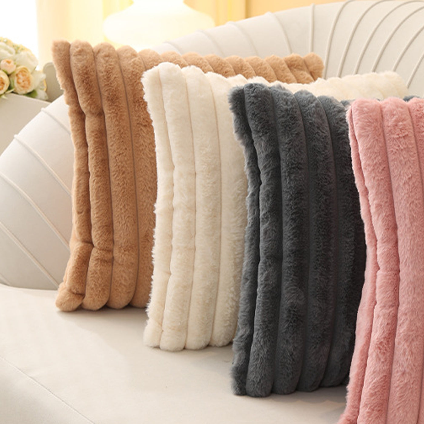 STANLY Coussin carré en tissu côtelé beige 43x43 cm