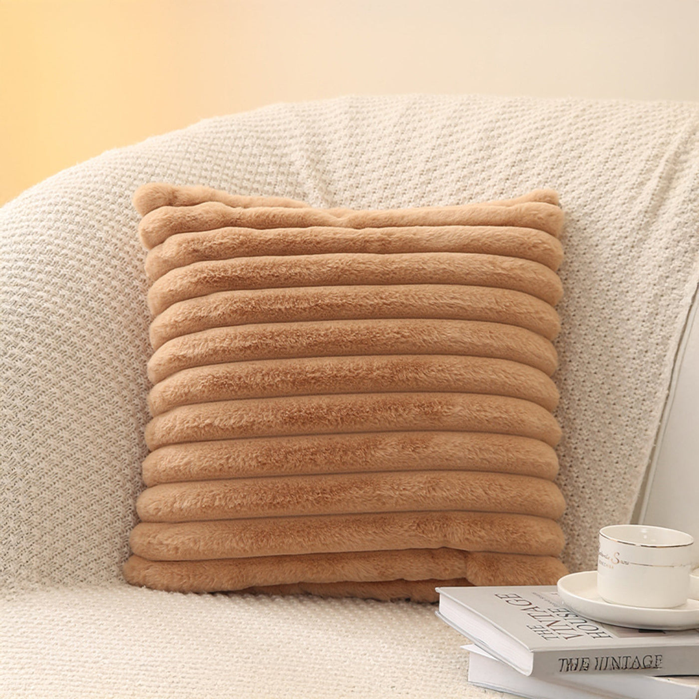 STANLY Coussin carré en tissu côtelé camel 43x43 cm - Coussins - Mobilier Deco