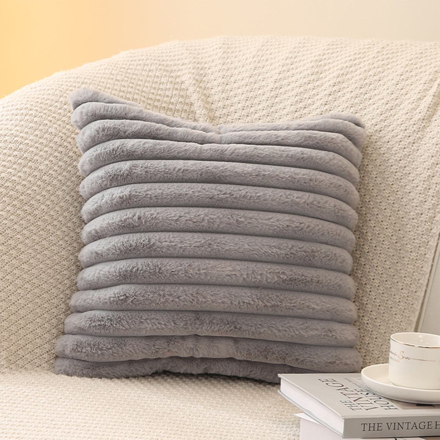 STANLY Coussin carré en tissu côtelé gris 43x43 cm