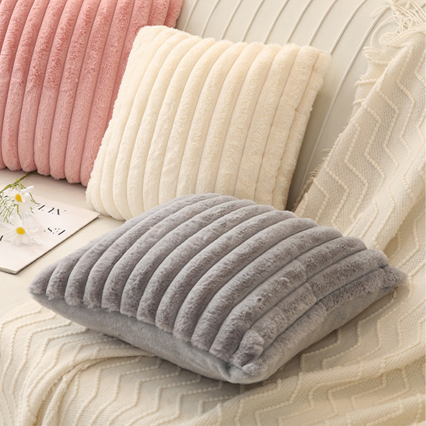 STANLY Coussin carré en tissu côtelé gris 43x43 cm