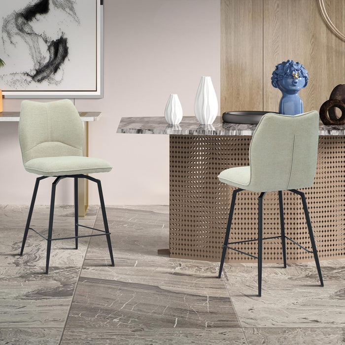STELA Lot de 2 tabourets pivotants en tissu blanc écru piètement métal noir