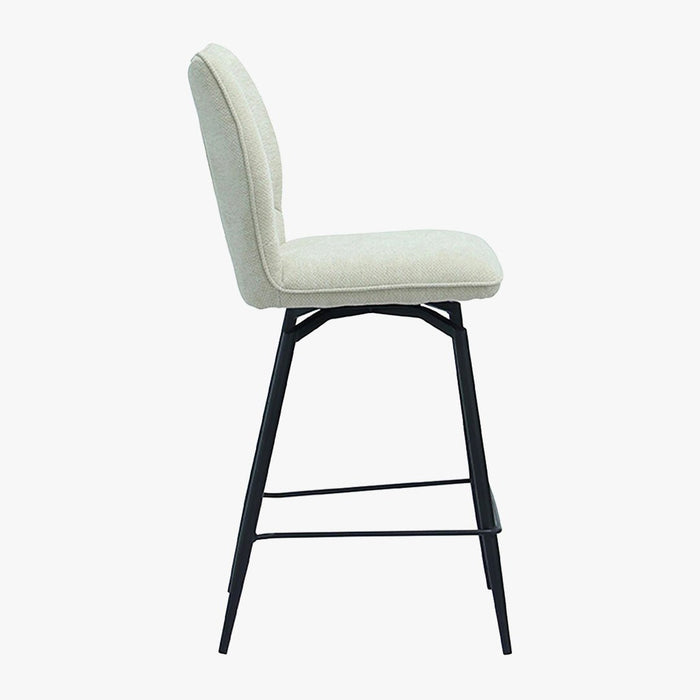 STELA Lot de 2 tabourets pivotants en tissu blanc écru piètement métal noir