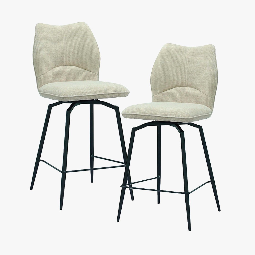 STELA Lot de 2 tabourets pivotants en tissu blanc écru piètement métal noir - Tabourets - Mobilier Deco