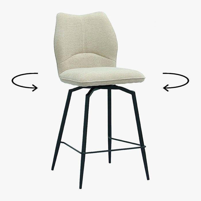 STELA Lot de 2 tabourets pivotants en tissu blanc écru piètement métal noir