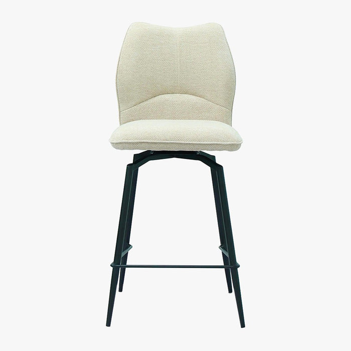 STELA Lot de 2 tabourets pivotants en tissu blanc écru piètement métal noir