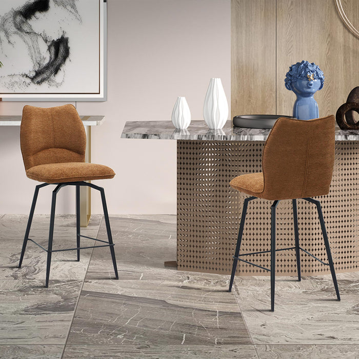 STELA Lot de 2 tabourets pivotants en tissu rouille piètement métal noir