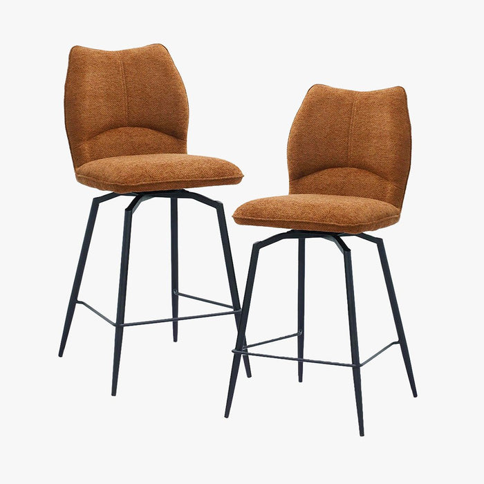 STELA Lot de 2 tabourets pivotants en tissu rouille piètement métal noir