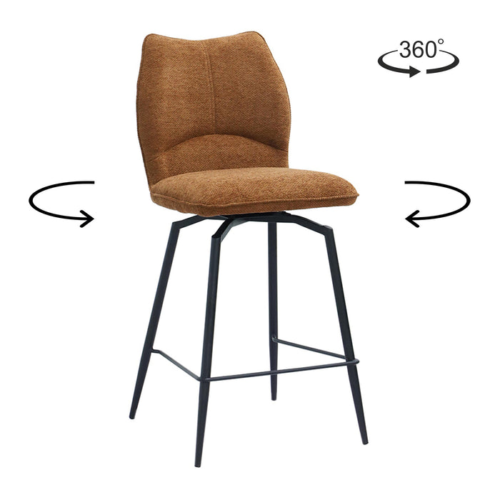STELA Lot de 2 tabourets pivotants en tissu rouille piètement métal noir