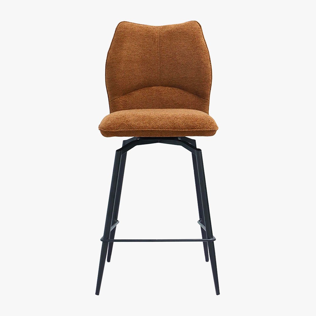 STELA Lot de 2 tabourets pivotants en tissu rouille piètement métal noir - Tabourets - Mobilier Deco