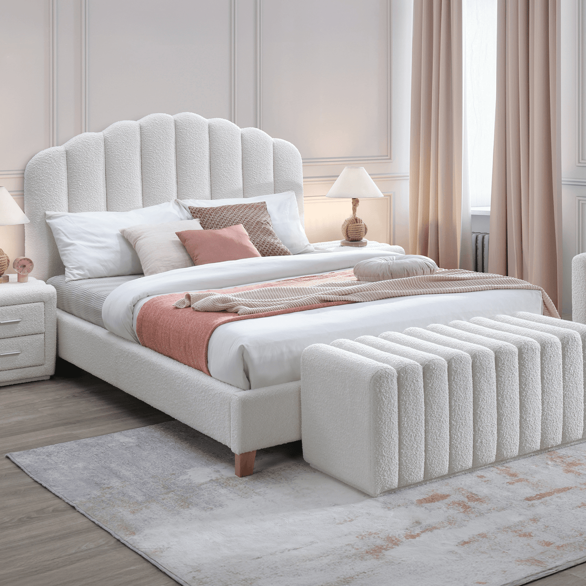 SULIA Lit double effet peau de mouton écru 140x190 cm - Lits - Mobilier Deco