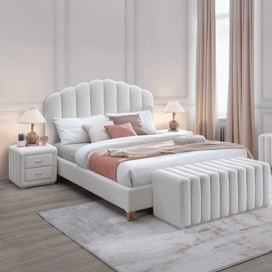 SULIA Lit double effet peau de mouton écru 140x190 cm — aperçu vidéo