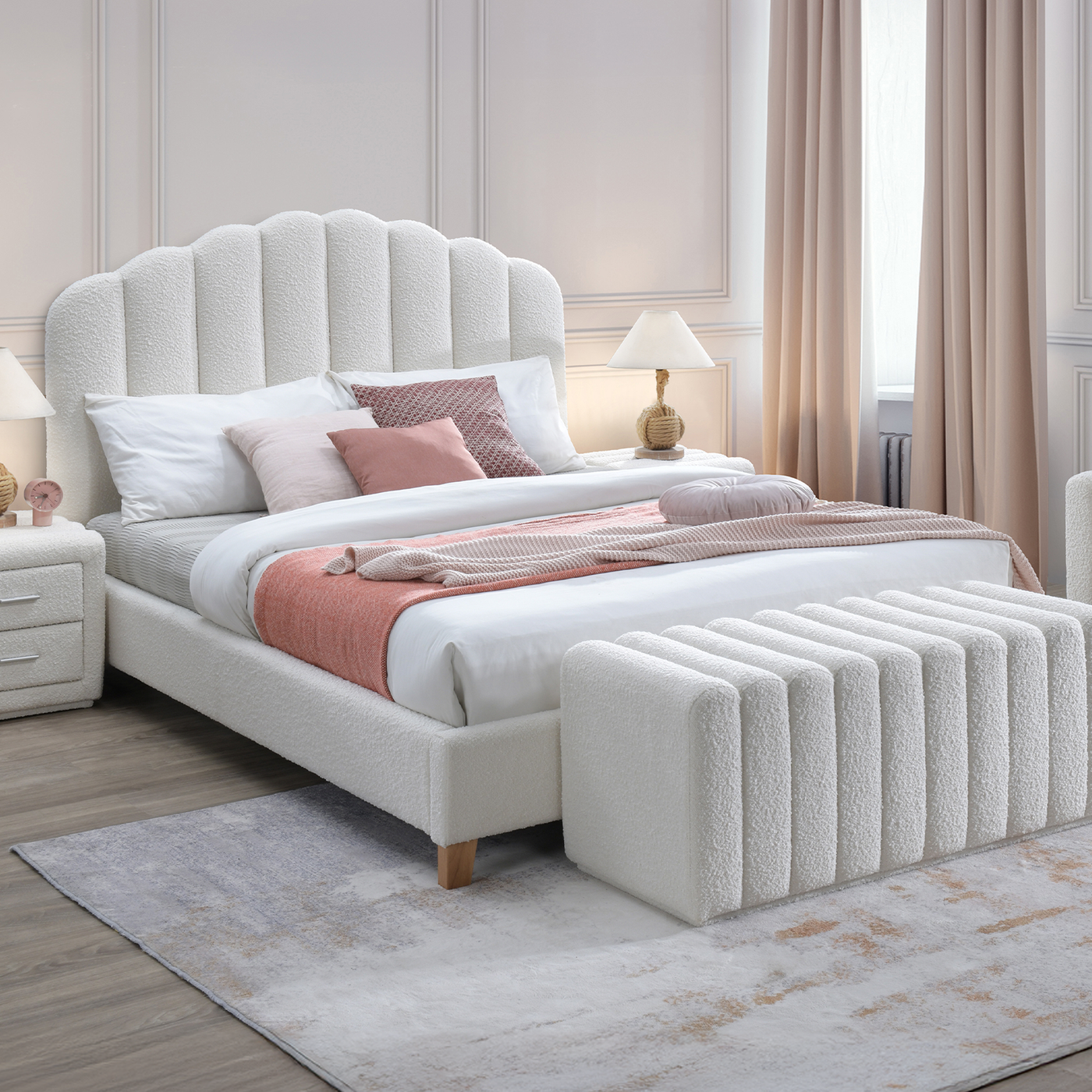 SULIA Lit double effet peau de mouton écru 140x190 cm