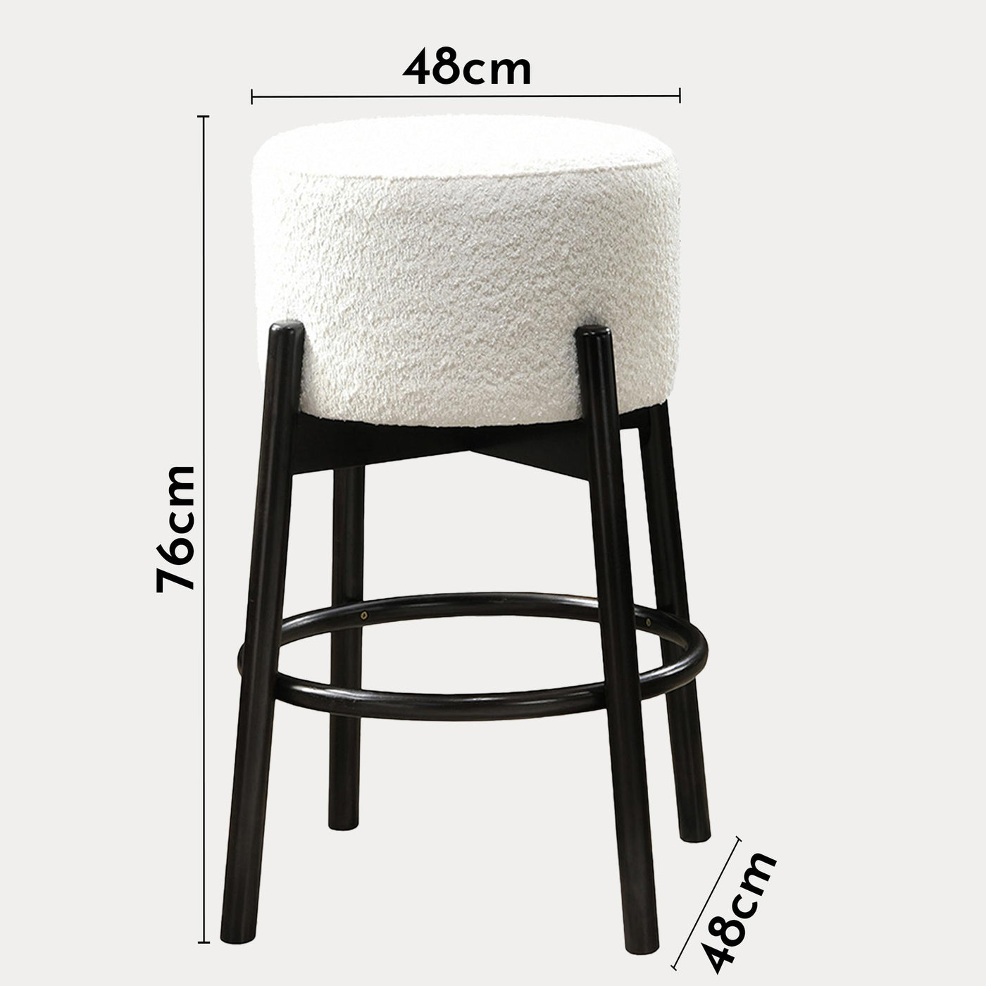 SULLY Lot de 2 tabourets effet peau de mouton blanc et bois noir