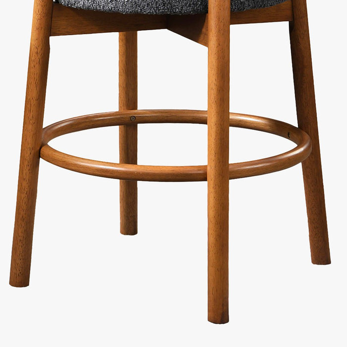 SULLY Lot de 2 tabourets effet peau de mouton gris foncé et bois clair