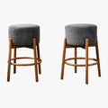 SULLY Lot de 2 tabourets effet peau de mouton gris foncé et bois clair