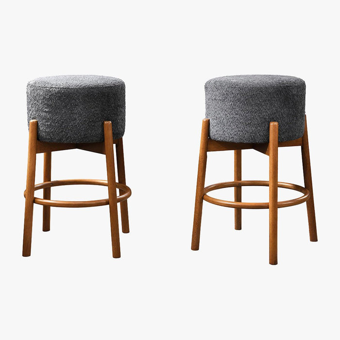 SULLY Lot de 2 tabourets effet peau de mouton gris foncé et bois clair