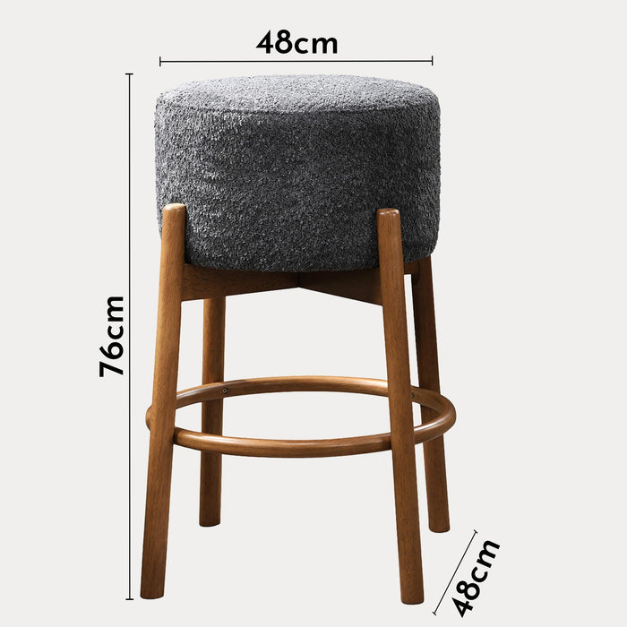 SULLY Lot de 2 tabourets effet peau de mouton gris foncé et bois clair