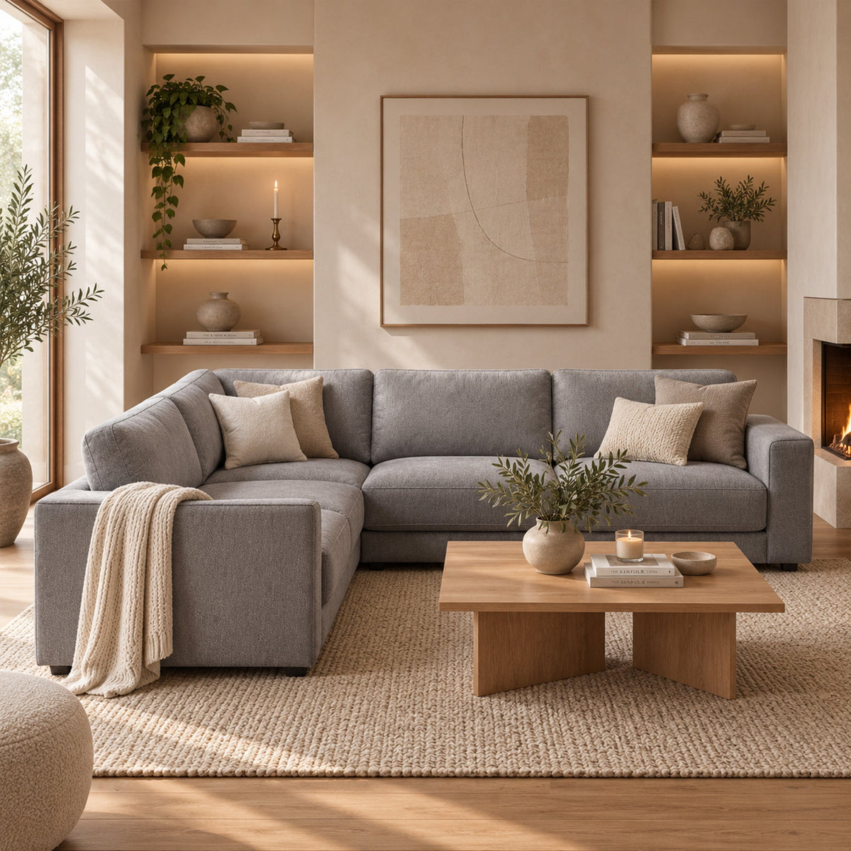 SYLAN Canapé d'angle réversible en tissu gris - Canapés d'angle - Mobilier Deco