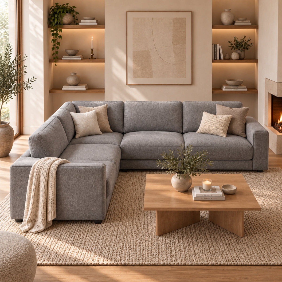 SYLAN Canapé d'angle réversible en tissu gris - Canapés d'angle - Mobilier Deco