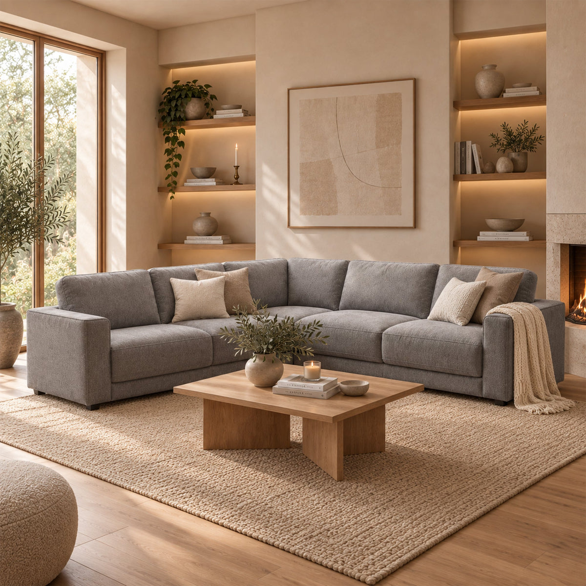 SYLAN Canapé d'angle réversible en tissu gris - Canapés d'angle - Mobilier Deco