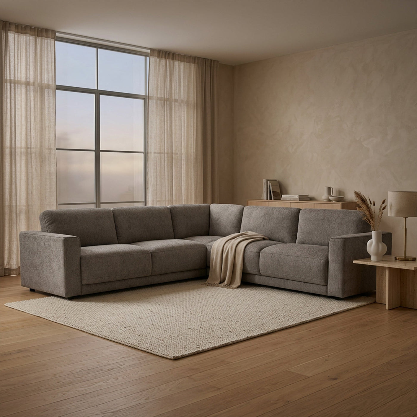 SYLAN Canapé d'angle réversible en tissu taupe - Canapés d'angle - Mobilier Deco