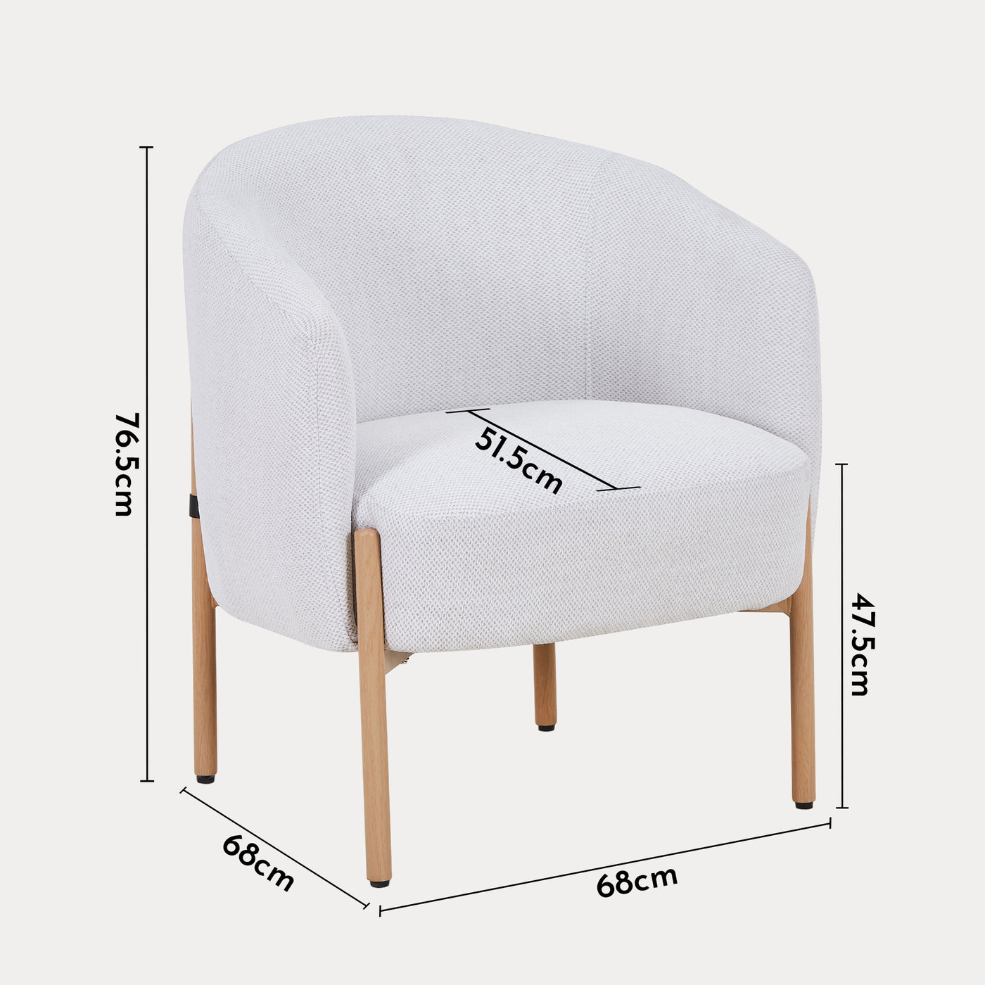 SYLIA Fauteuil en tissu blanc écru pieds couleur bois