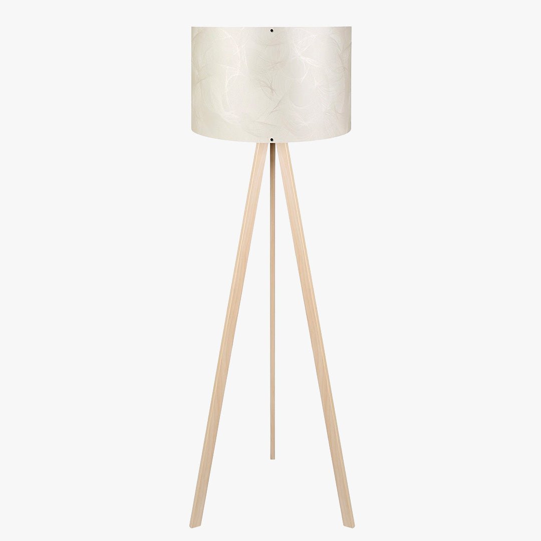 SYMO Lampe sur pieds avec abat jour en PVC beige pieds couleur bois clair - Luminaires - Mobilier Deco