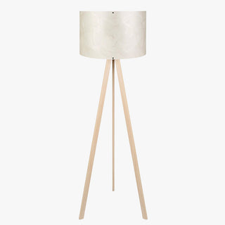 SYMO Lampe sur pieds avec abat jour en PVC beige pieds couleur bois clair