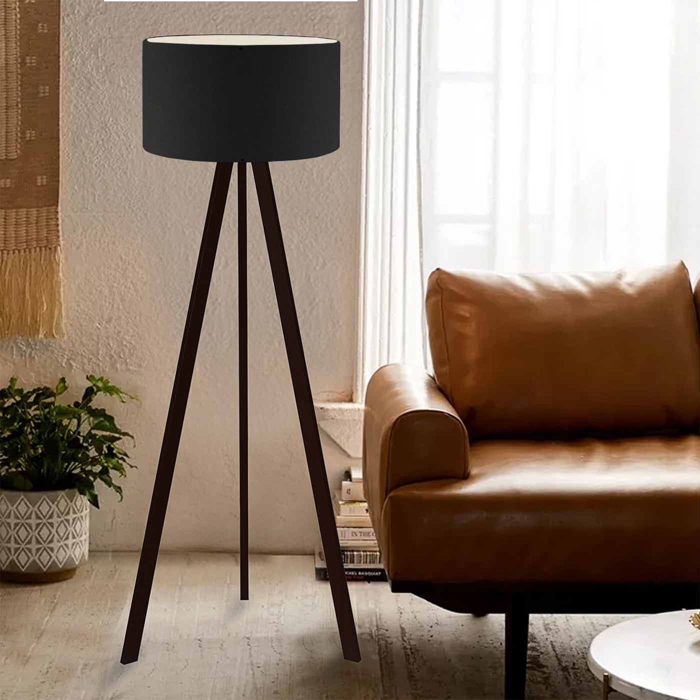 SYMO Lampe sur pieds avec abat jour en PVC noir