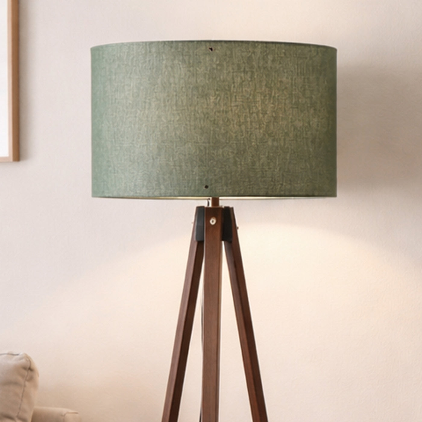 SYMO Lampe sur pieds avec abat jour en PVC vert pieds couleur bois foncé