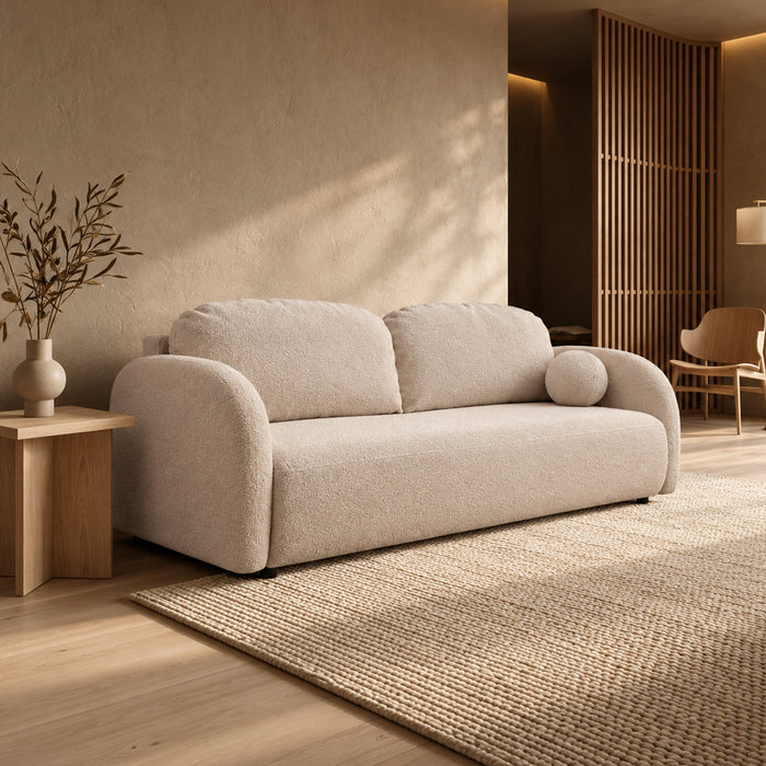 SYNA Canapé 3 places convertible en tissu bouclette beige