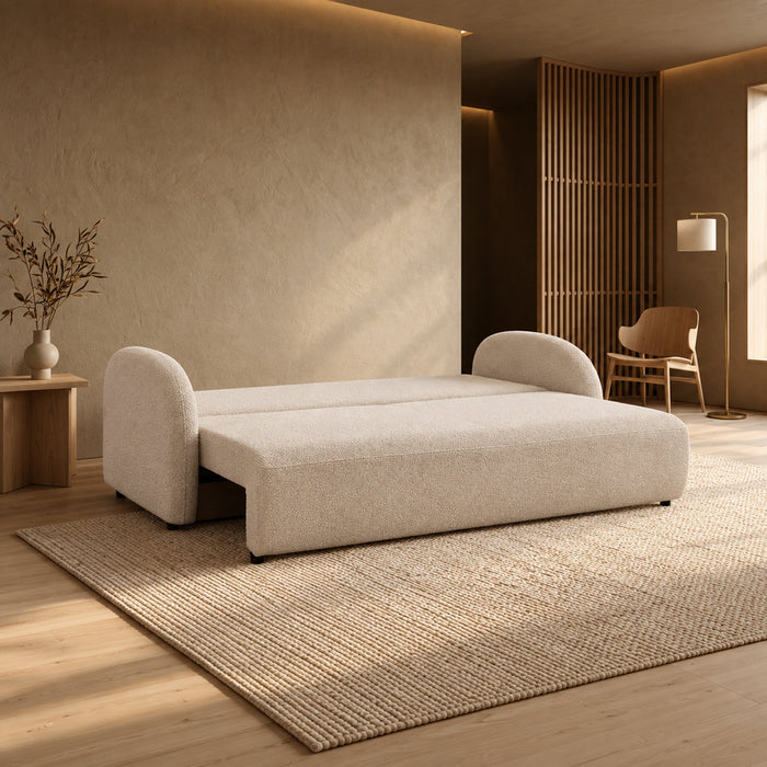 SYNA Canapé 3 places convertible en tissu bouclette beige – Canapés convertibles – vue 2