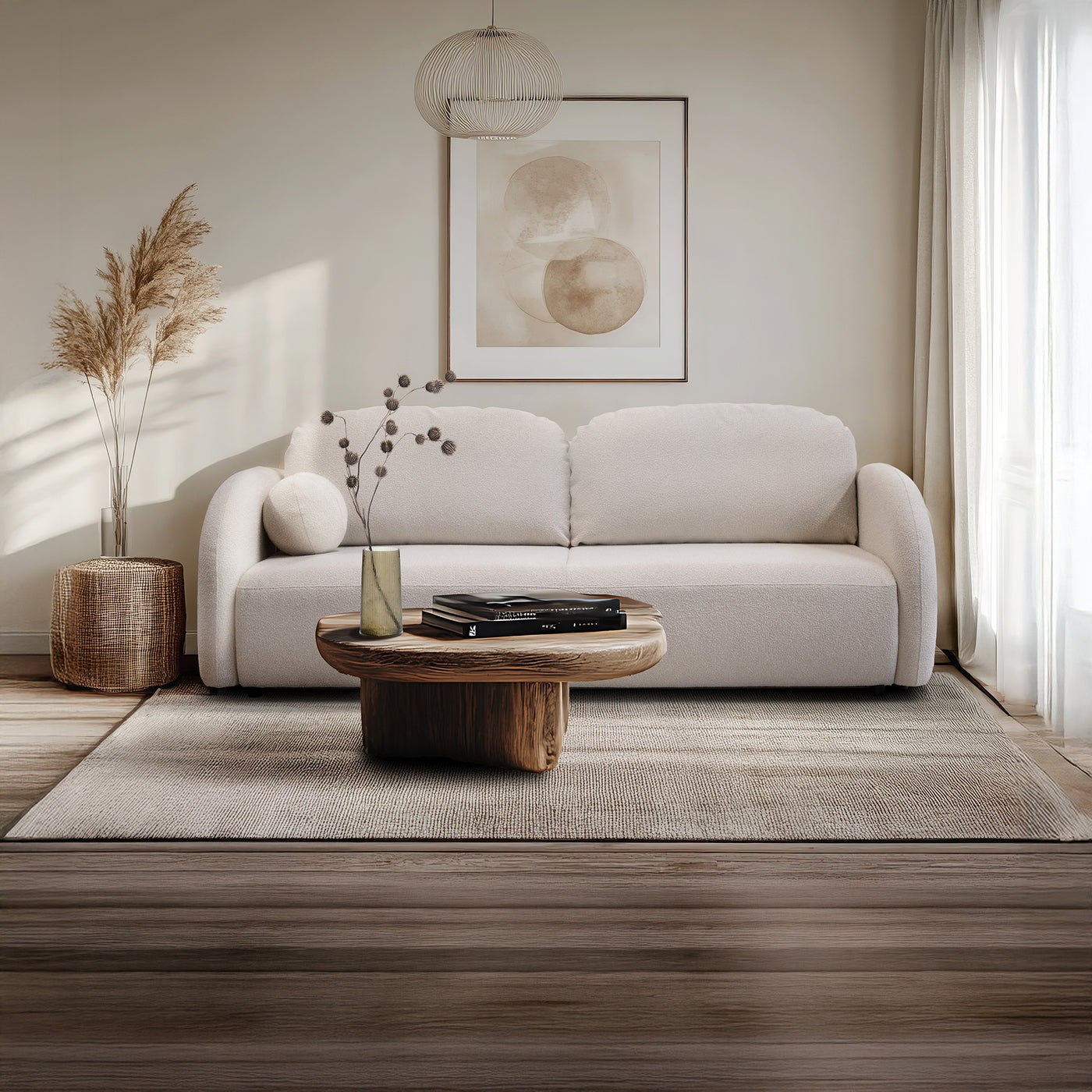 SYNA Canapé 3 places convertible en tissu bouclette beige