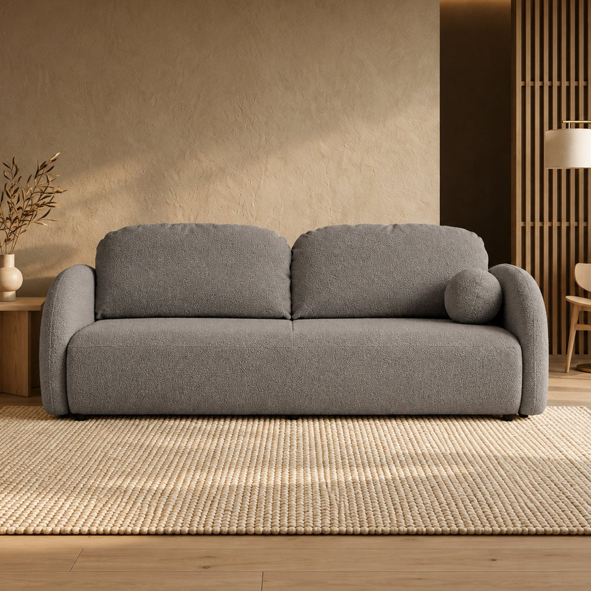 SYNA Canapé 3 places convertible en tissu bouclette gris - Canapés convertibles - Mobilier Deco