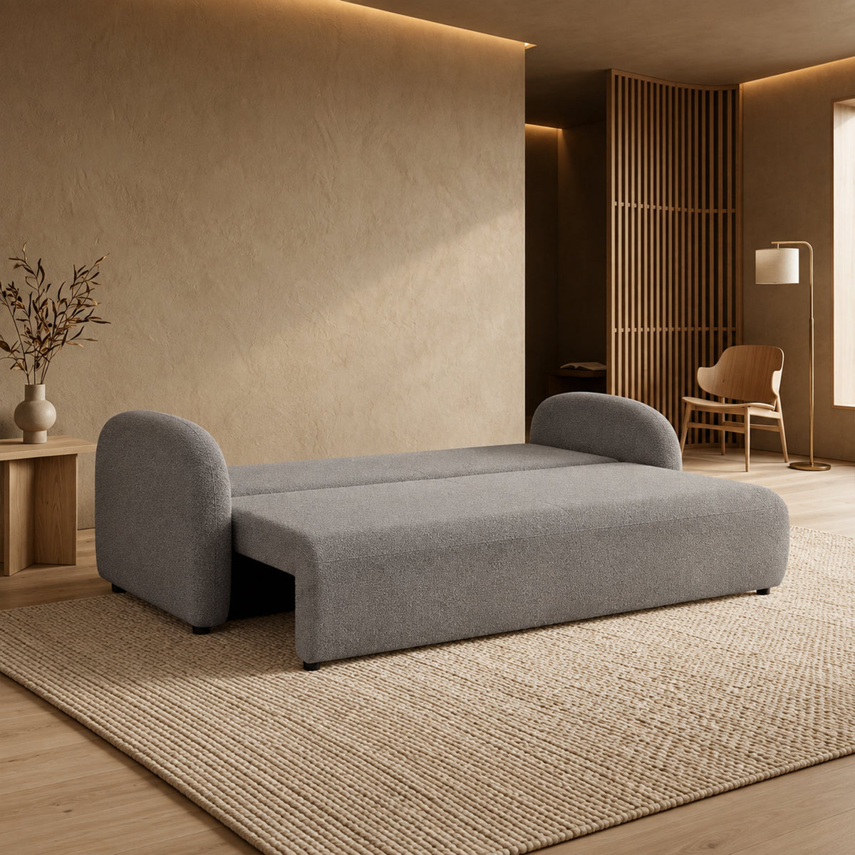 SYNA Canapé 3 places convertible en tissu bouclette gris - Canapés convertibles - Mobilier Deco