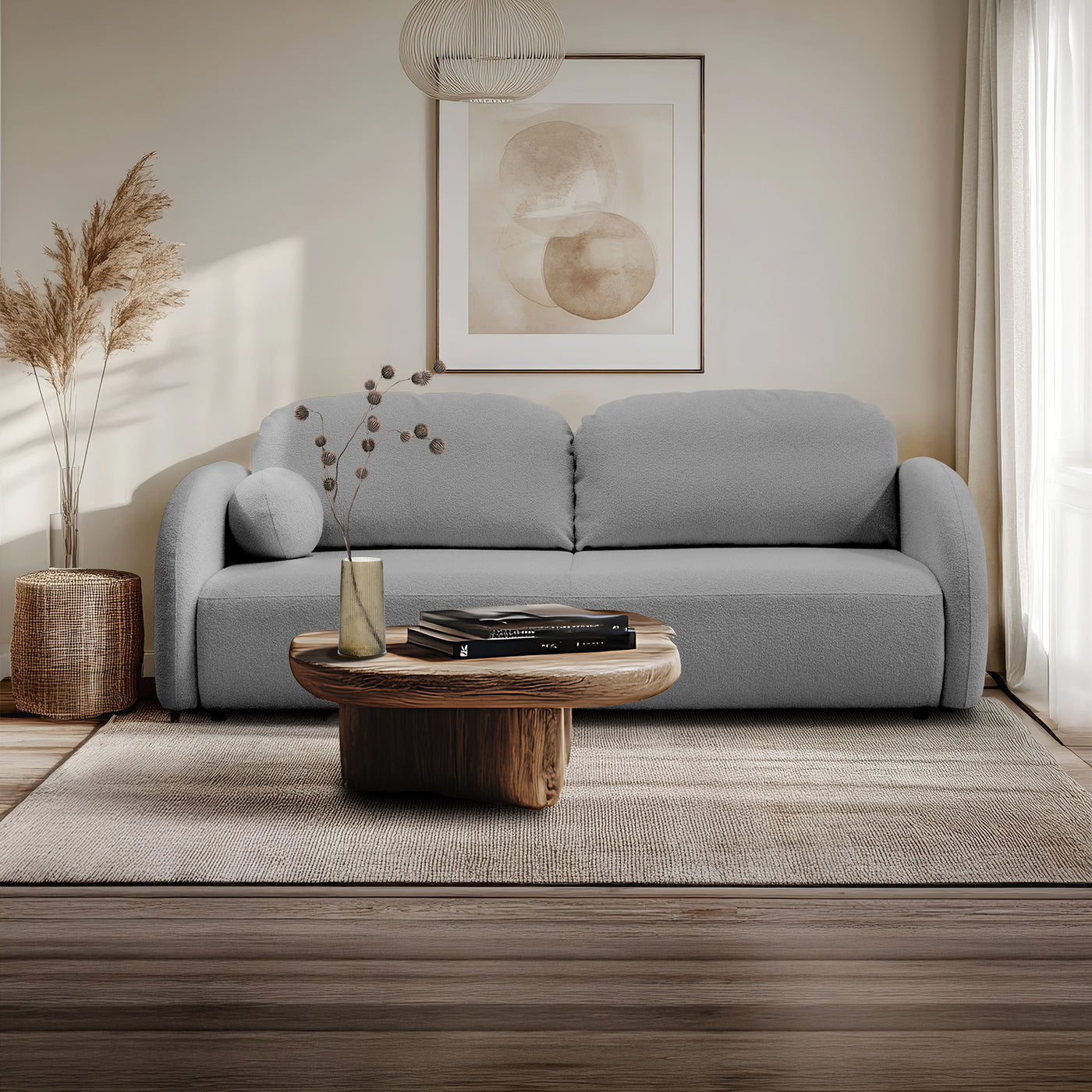 SYNA Canapé 3 places convertible en tissu bouclette gris