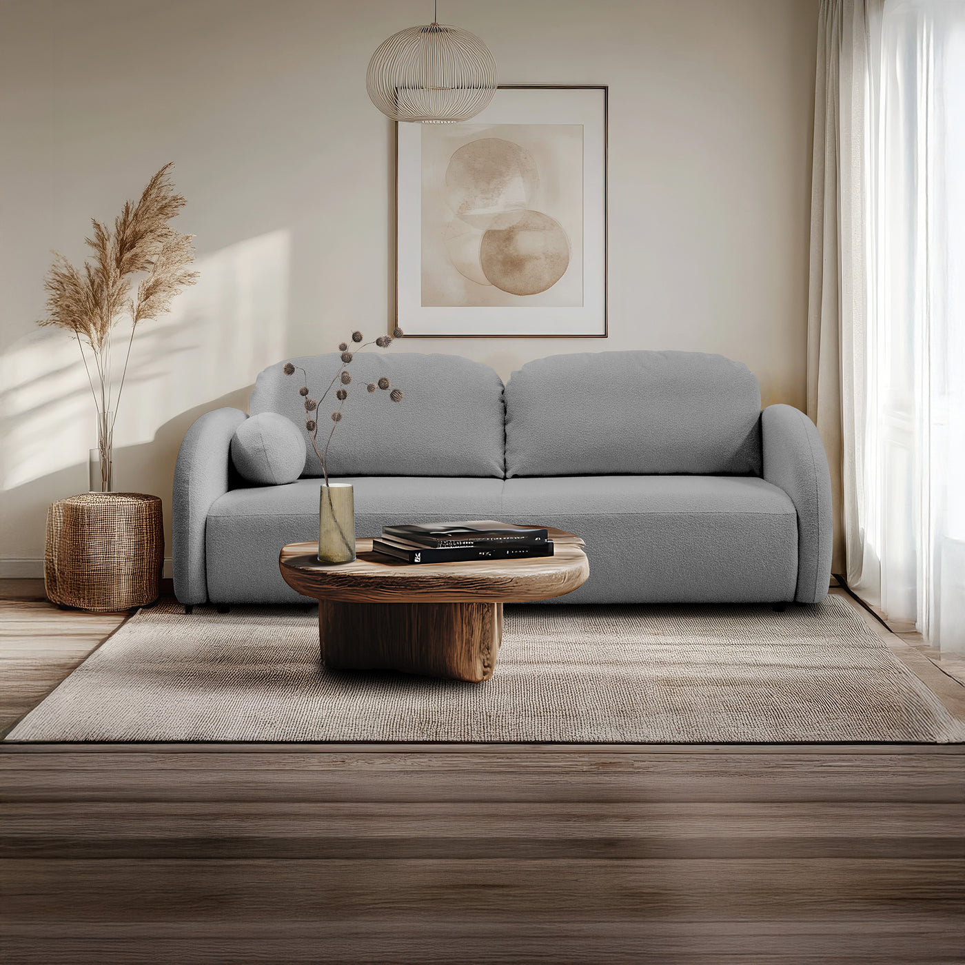 SYNA Canapé 3 places convertible en tissu bouclette gris