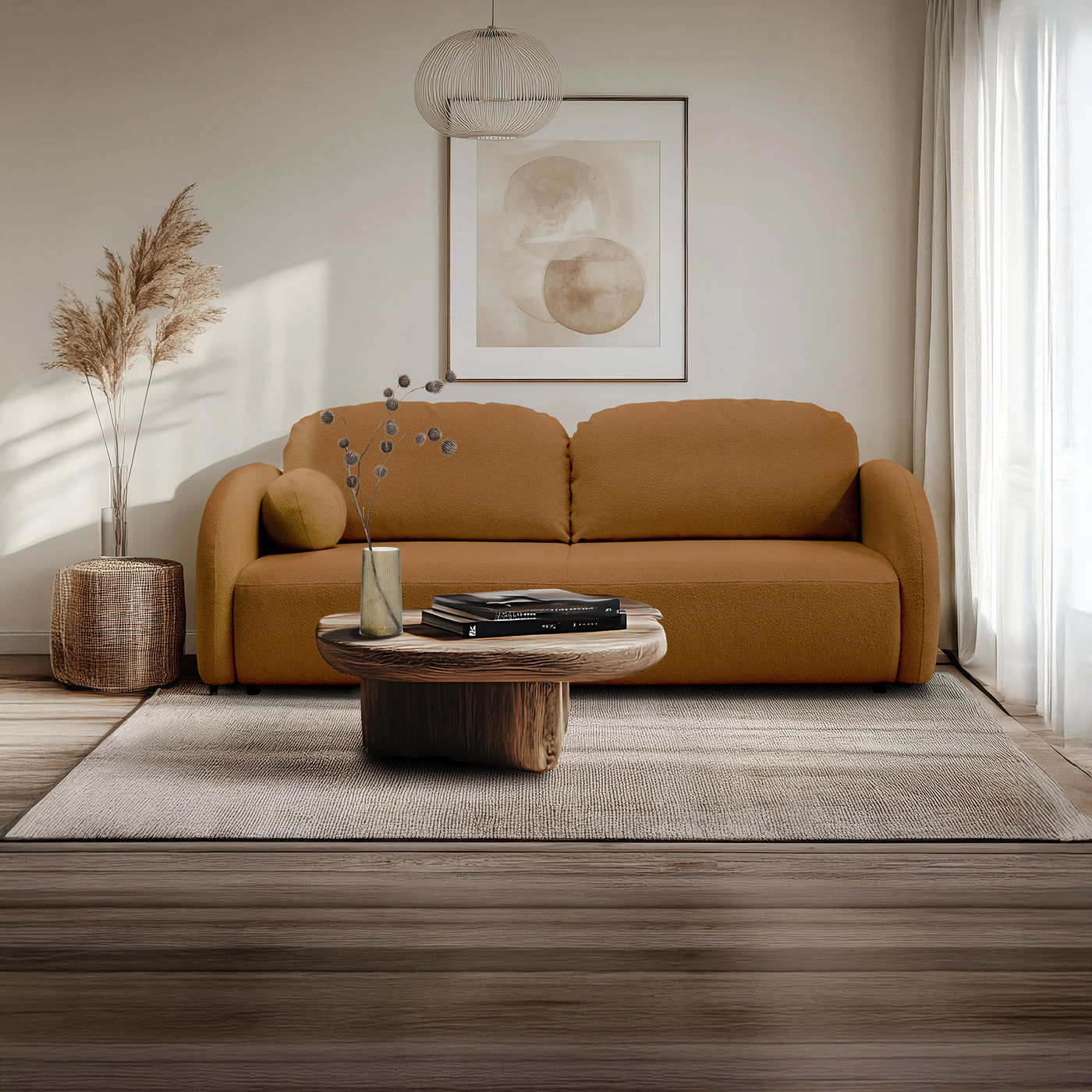 SYNA Canapé 3 places convertible en tissu bouclette orange