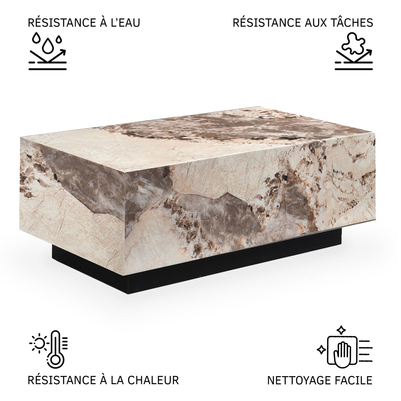 TANIA Table basse rectangulaire marbre d'ingénierie beige et marron