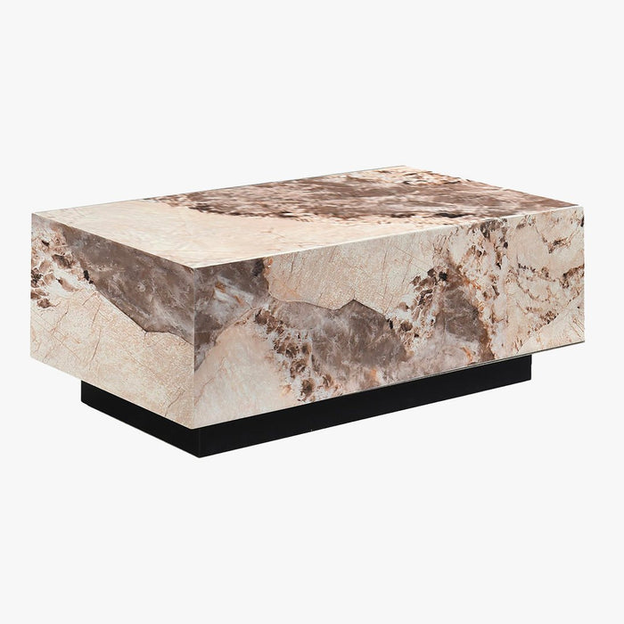 TANIA Table basse rectangulaire marbre d'ingénierie beige et marron