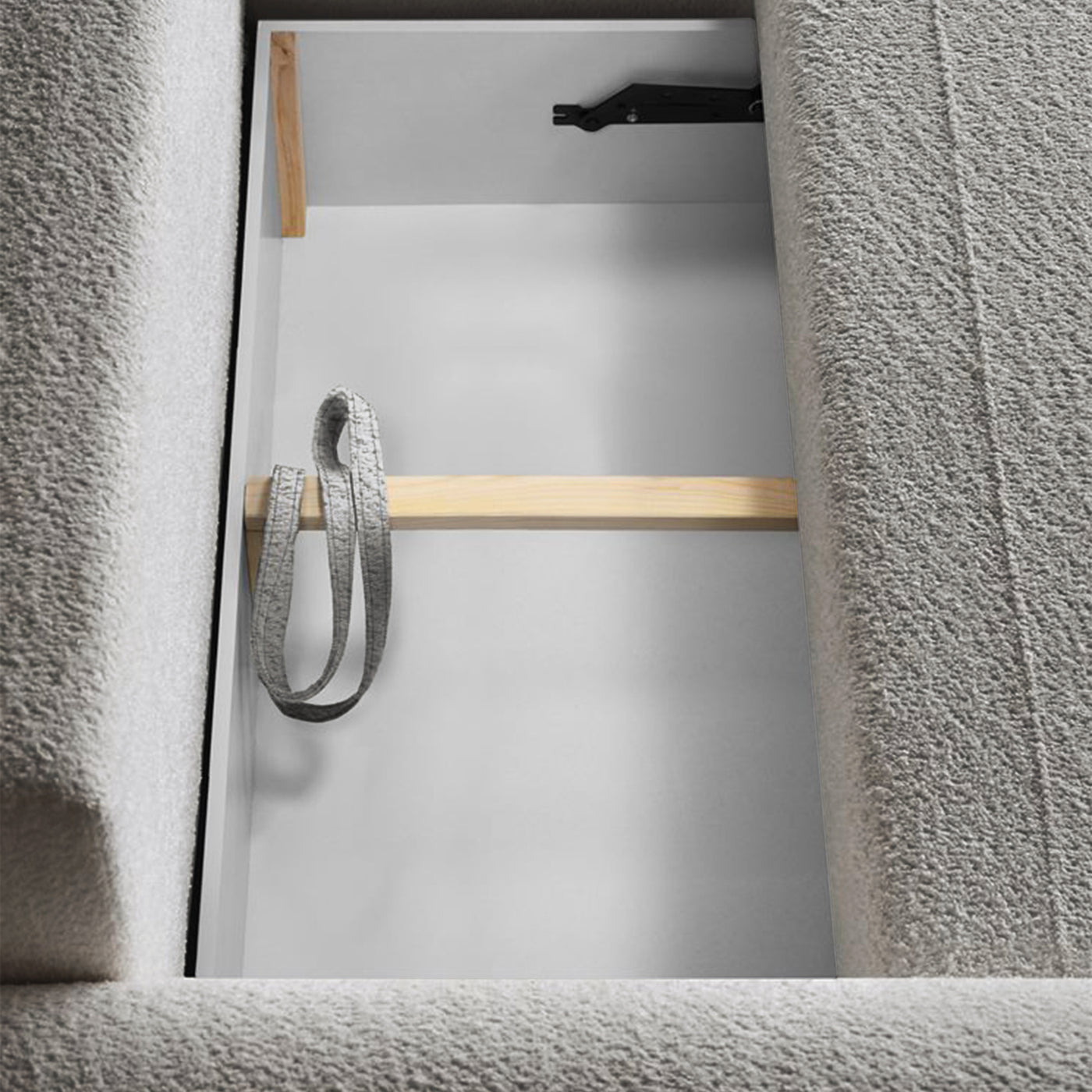 TAYLA Canapé d'angle convertible avec coffre en tissu bouclette beige - Angle droit