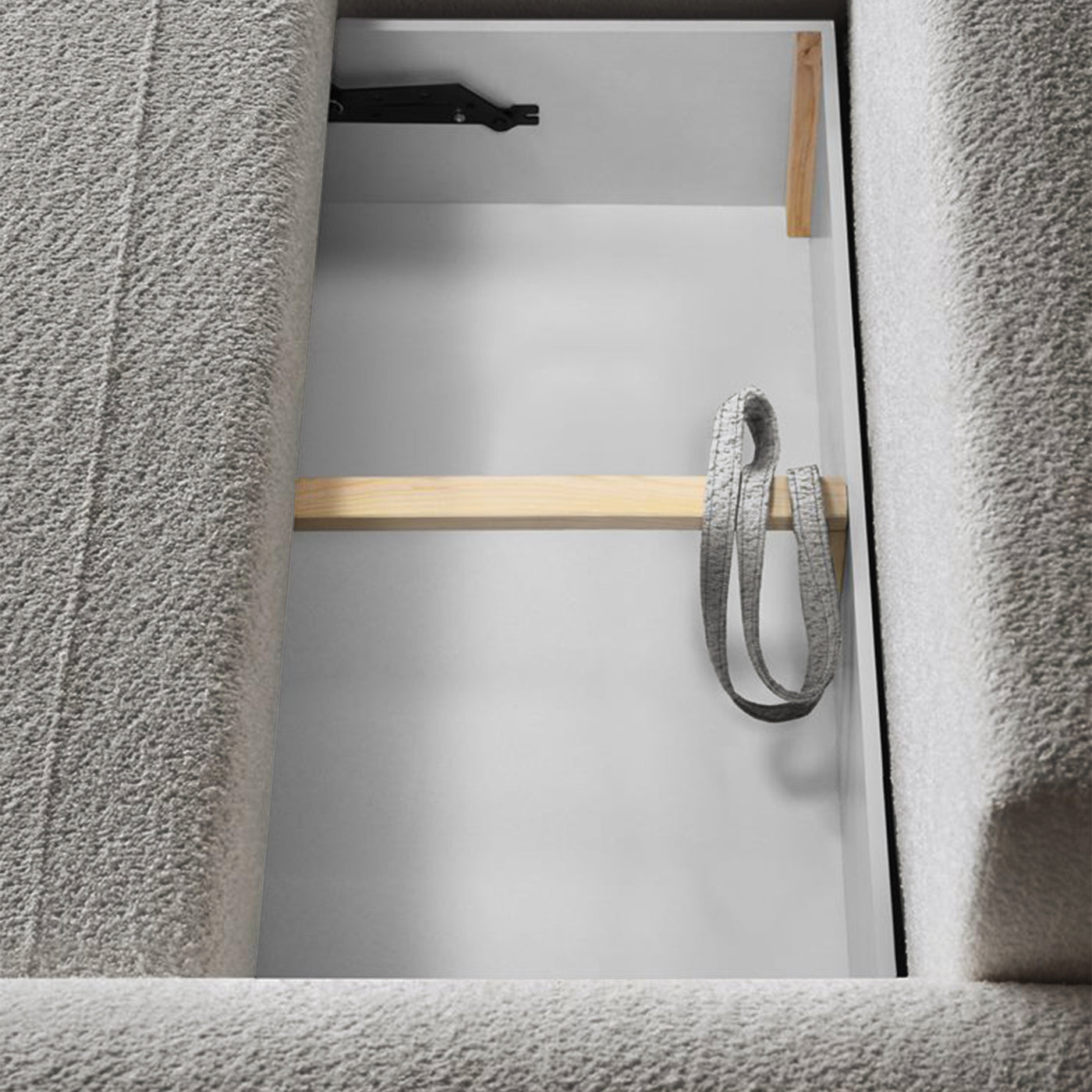 TAYLA Canapé d'angle convertible avec coffre en tissu bouclette beige - Angle gauche