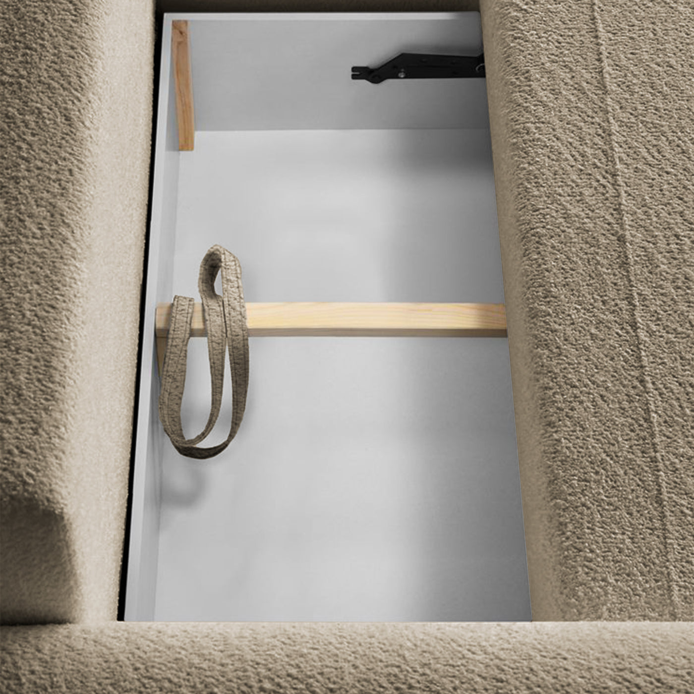 TAYLA Canapé d'angle convertible avec coffre en tissu bouclette taupe - Angle droit