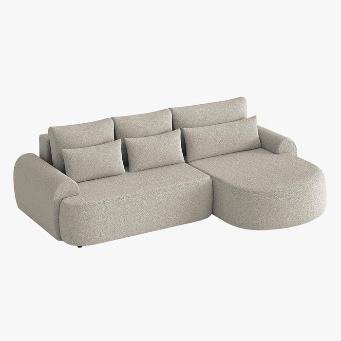 TAYLA Canapé d'angle convertible avec coffre en tissu bouclette beige - Angle droit