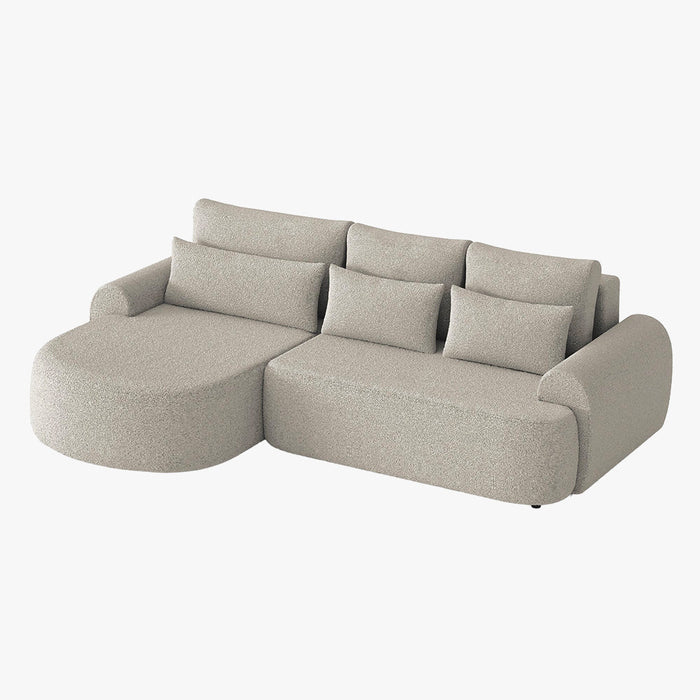 TAYLA Canapé d'angle convertible avec coffre en tissu bouclette beige - Angle gauche