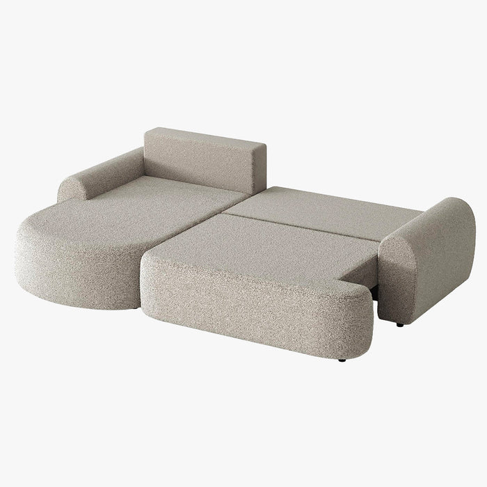 TAYLA Canapé d'angle convertible avec coffre en tissu bouclette beige - Angle gauche