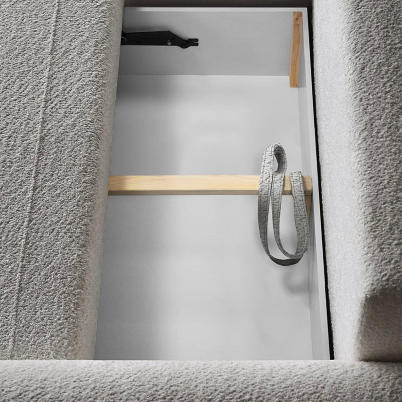 TAYLA Canapé d'angle convertible avec coffre en tissu bouclette beige - Angle gauche - Canapé d'angle convertible