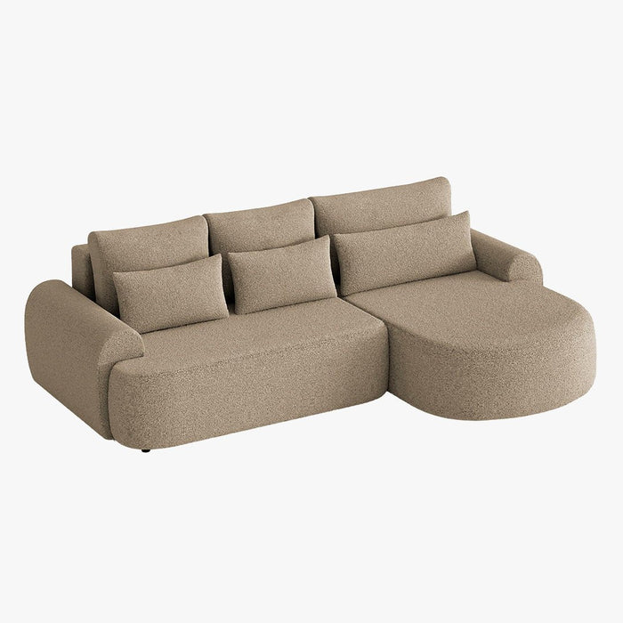 TAYLA Canapé d'angle convertible avec coffre en tissu bouclette taupe - Angle droit