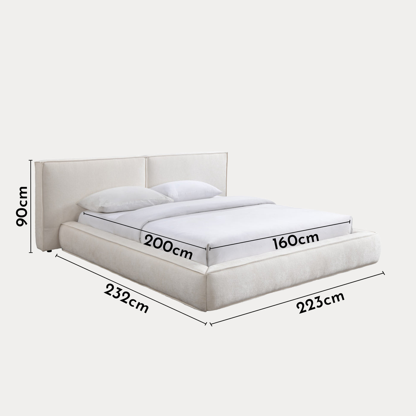 TAYSI Lit double en velours blanc écru 160x200 cm