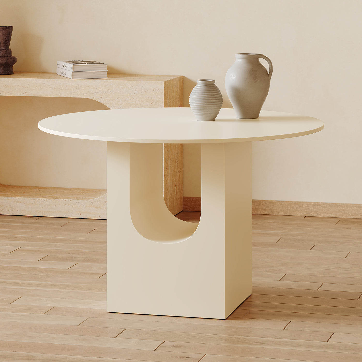 TAYZA Table à manger ronde en marbre d'ingénierie beige